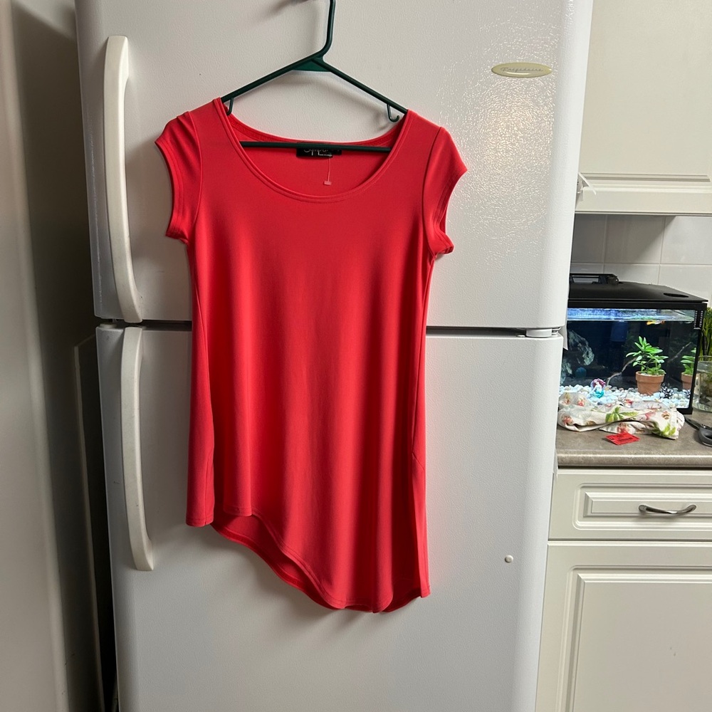 Sympli Red Asymmetrical Short Sleeve Top Size 4